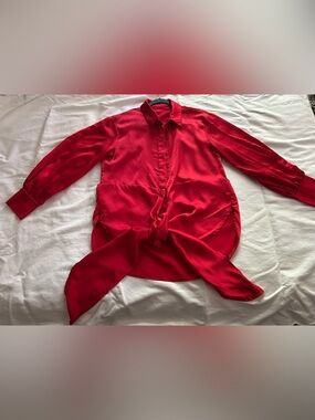 Women’s Red Tie-Front Button-Down Shirt